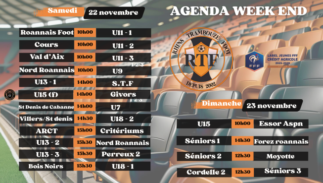Agenda du week end 22 et 23 novembre 2025