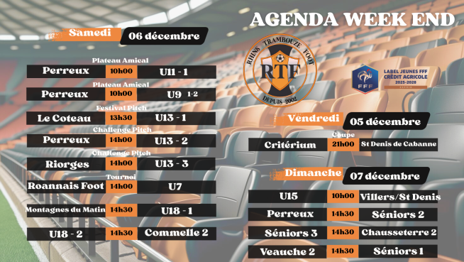 Agenda du week end du 05 au 07 décembre 2025